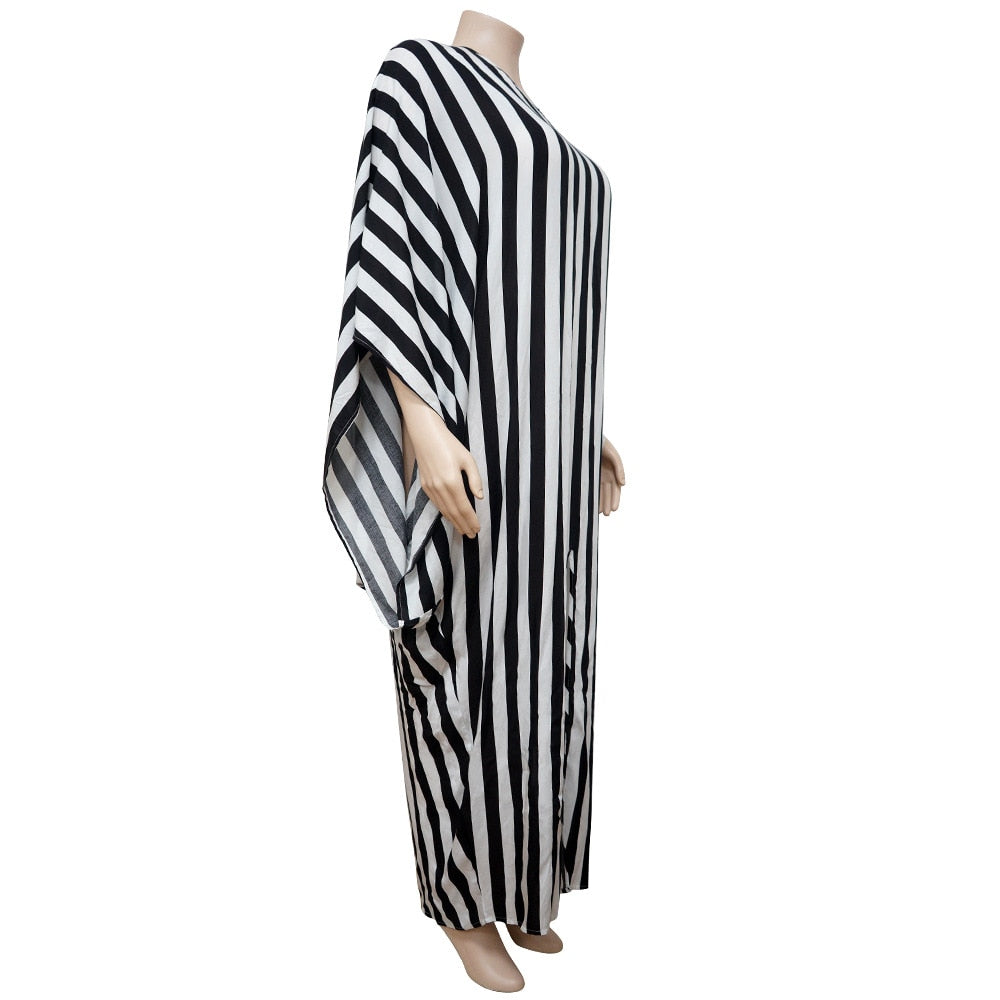 Plus Size Elegant Dresses Striped Print Split Party Fashion Batwing Sleeve