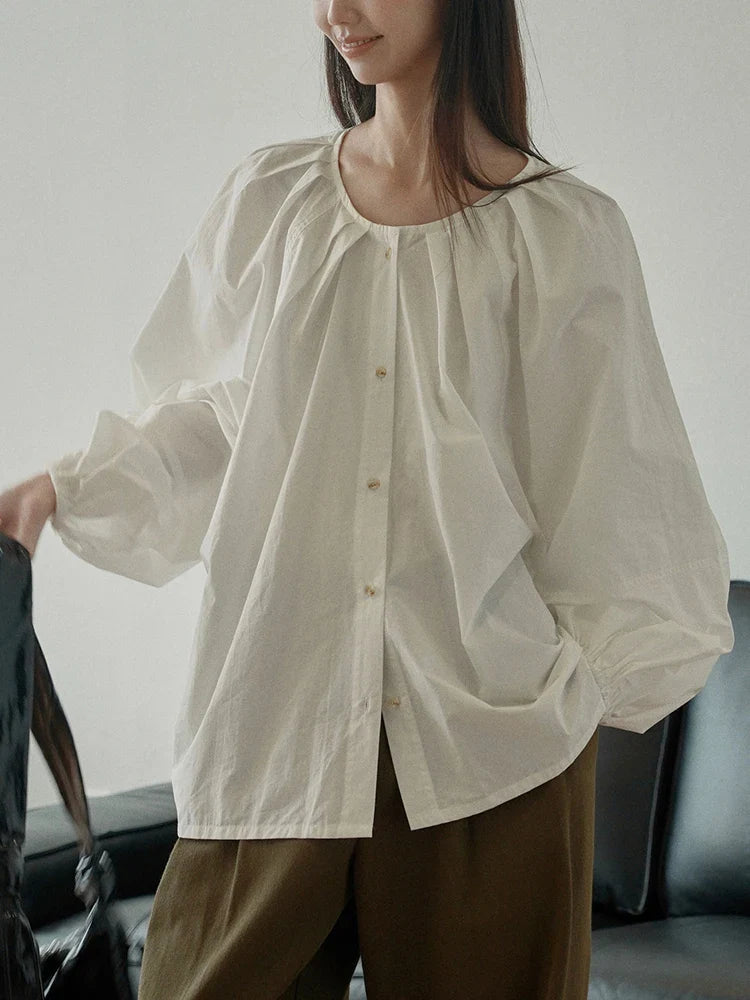 Maia Ruched Romantic Cotton Blouse