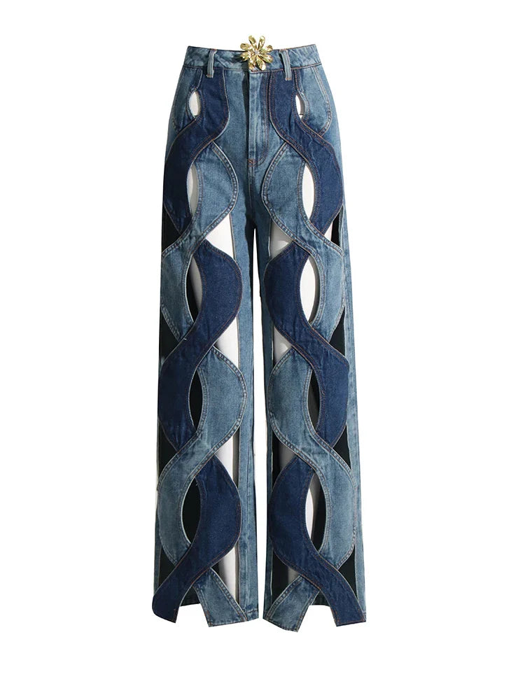 Lumia Colorblock Wave Cut Out Denim Trouser