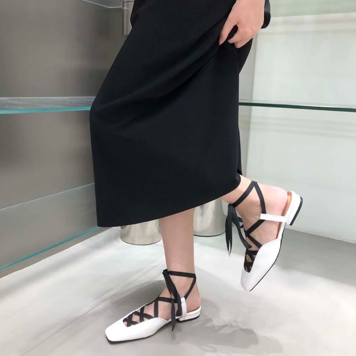 Asli Square Toe Women Lace-Up Ballet Slippers