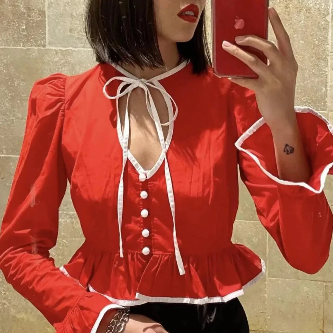 Melanie Puff Sleeve Ruffle Blouse