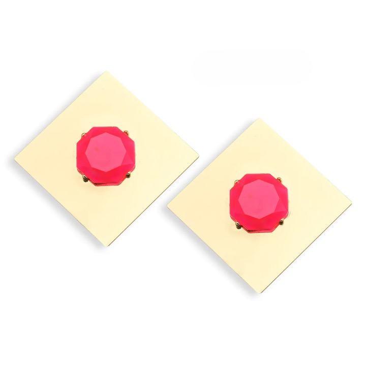 Izara CZ Color Gemstone Square Metal Drop Earrings