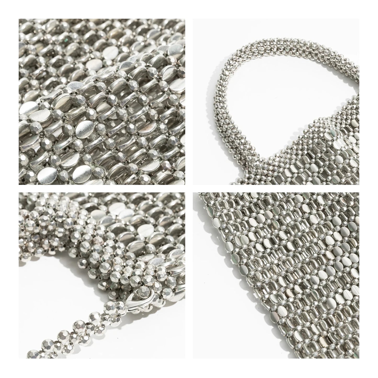 Ausha Silver Beads Sequin Mesh Tote