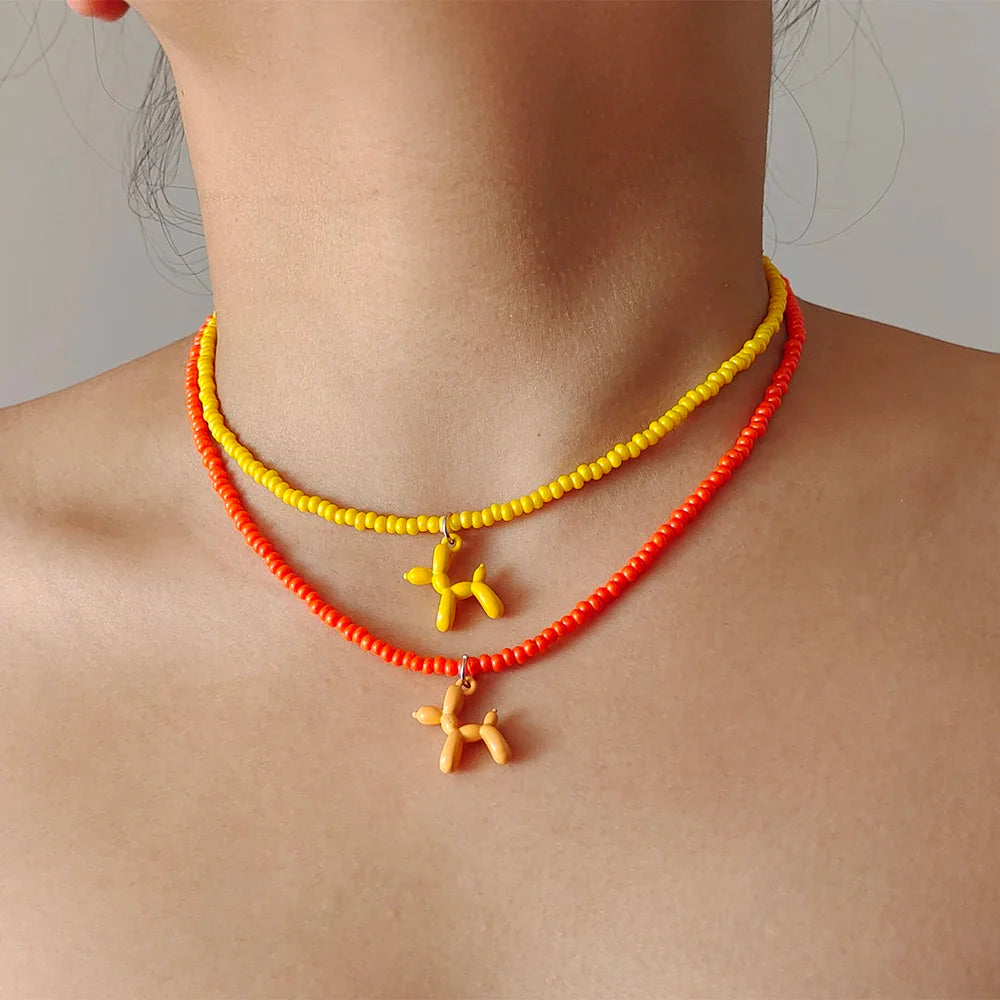 Colorful Poodle Pendant Beads Choker Necklace