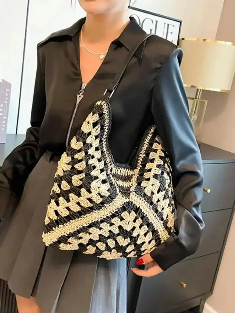 Esperanza Stripe Bohemian Straw Hobo Bags