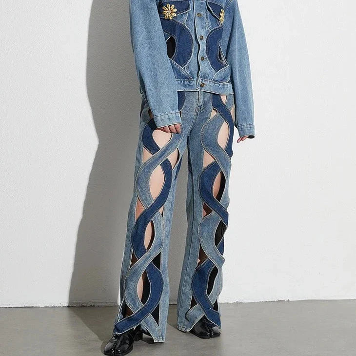 Lumia Colorblock Wave Cut Out Denim Trouser