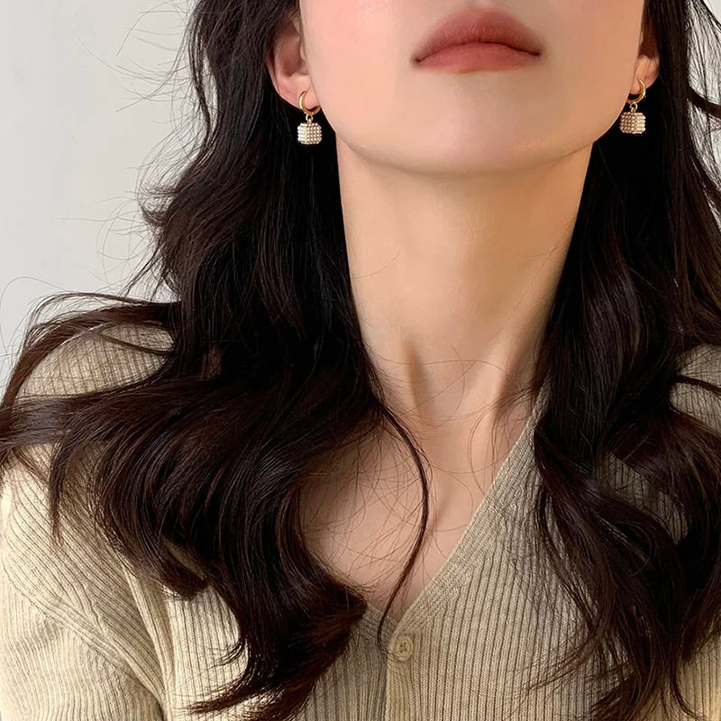 Pearl Cube Drop Earrings