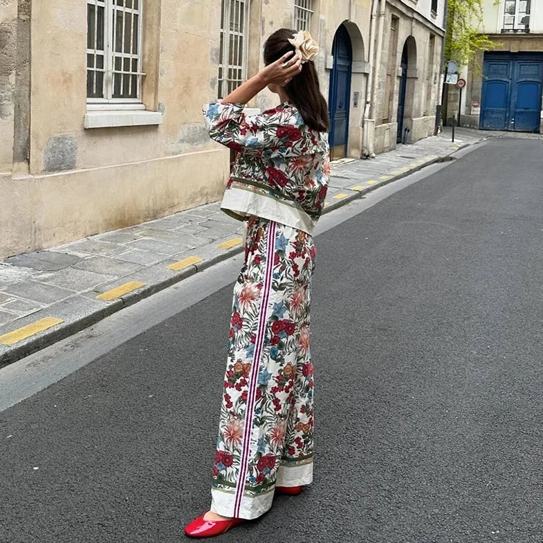 Albertina Retro Floral Tunic Blouse & Pants Set