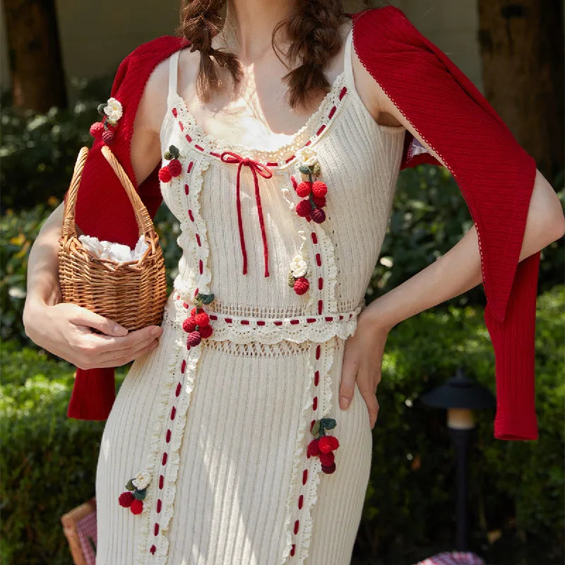 Kailin Cherry Applique Knit Dress