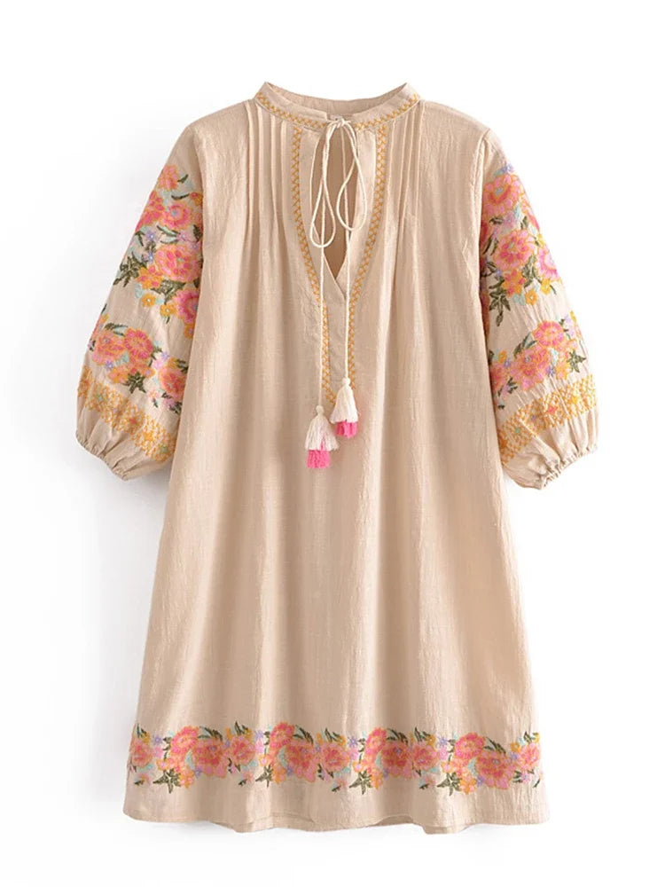 Rosalie Floral Embroidery Mini Folk Dress