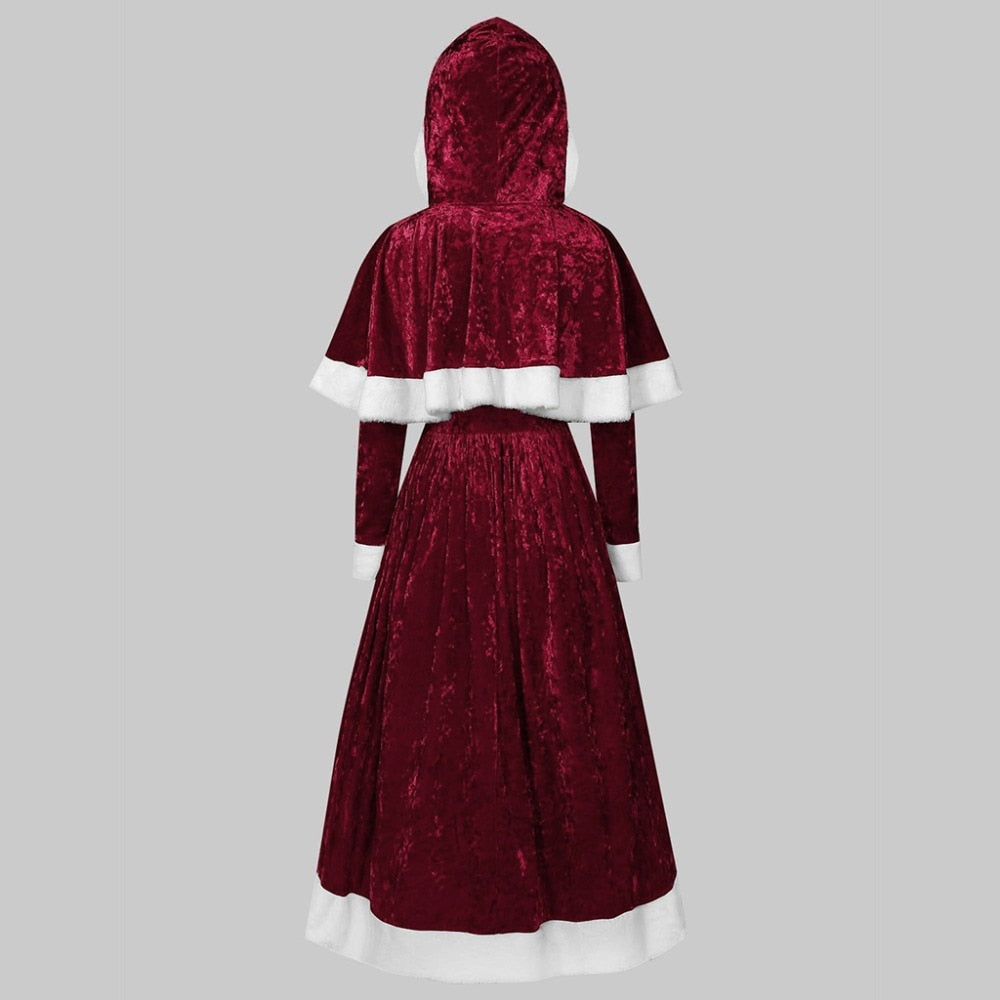 Miss Santa Claus Cosplay Costume Dress Red 2pcs Long-Sleeved A-Line Dress