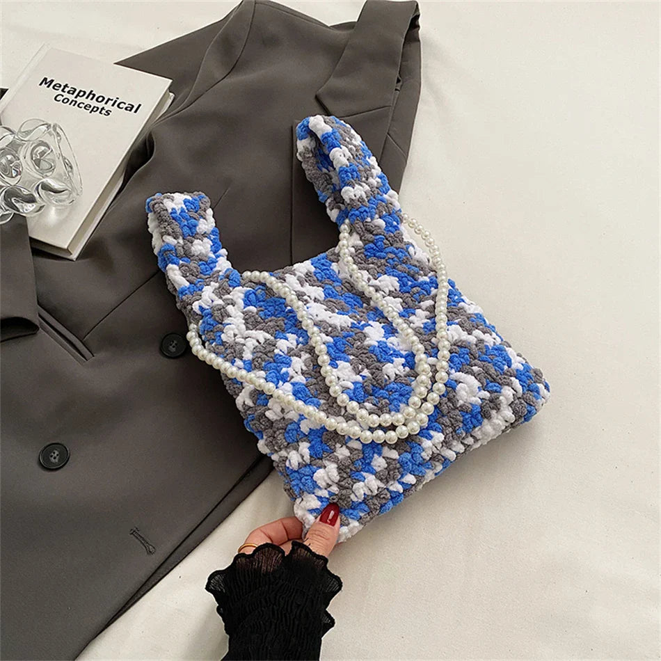 Delani Pearl Strap Bohemian Print Knit Bags