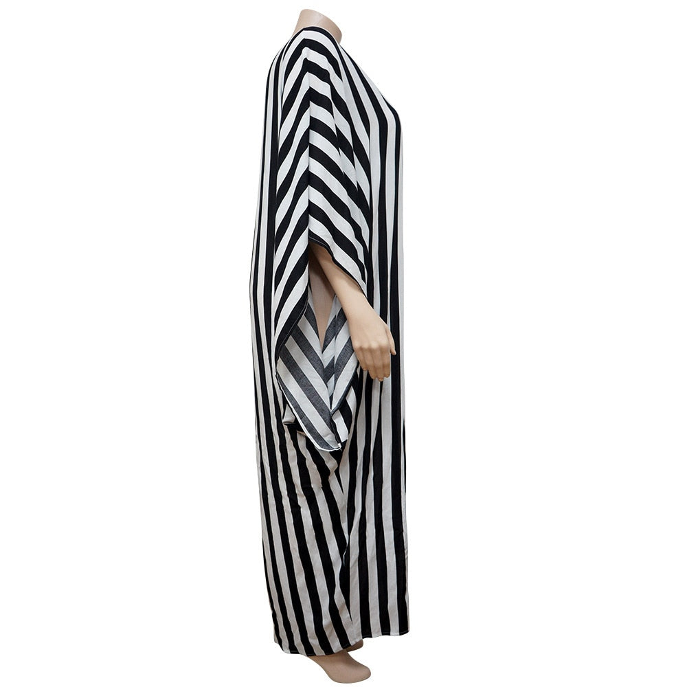Plus Size Elegant Dresses Striped Print Split Party Fashion Batwing Sleeve