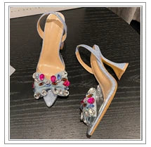 Design Pointed Toe Wedges Highs Silver Red Shoes Wedding Banquet Shoes Low Heel Pumps