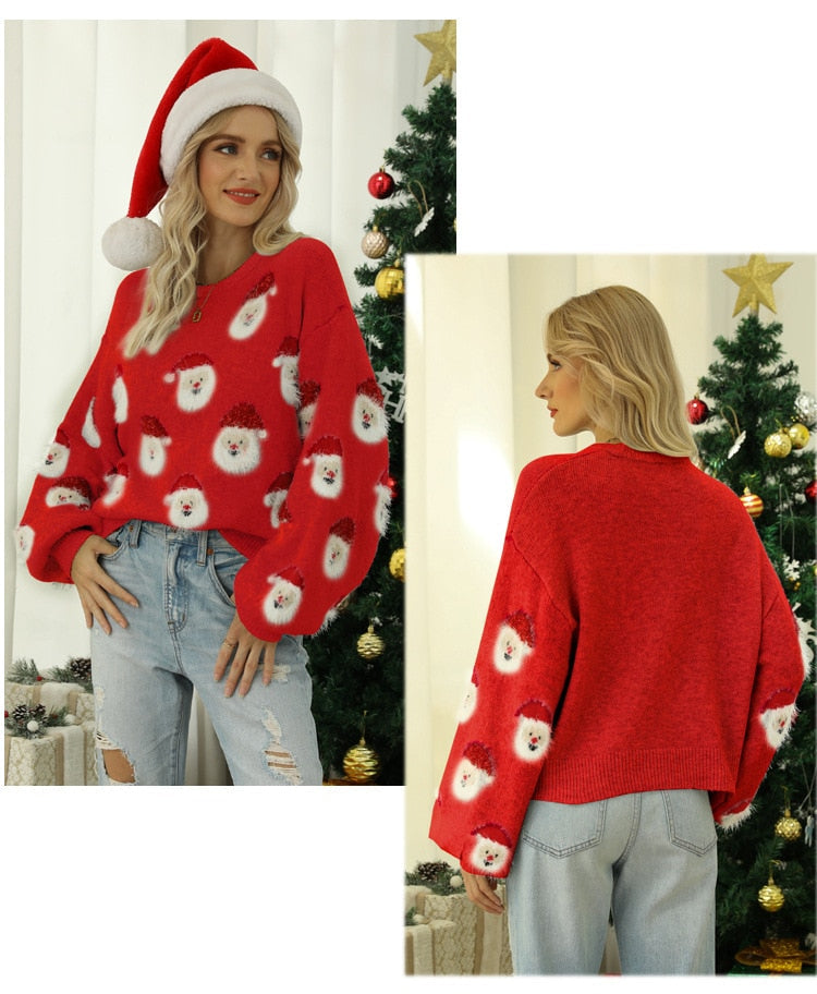 Christmas Knitted Santa Claus Cute Warm Furry Sweater