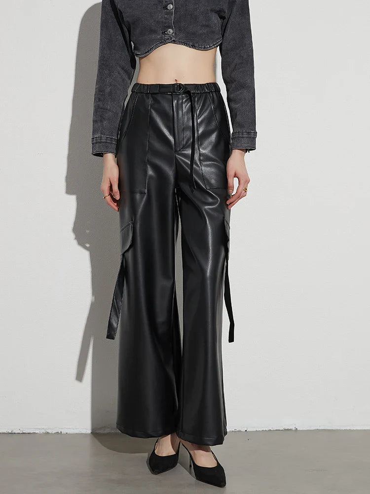 McKay Casual Faux Leather Cargo Pants