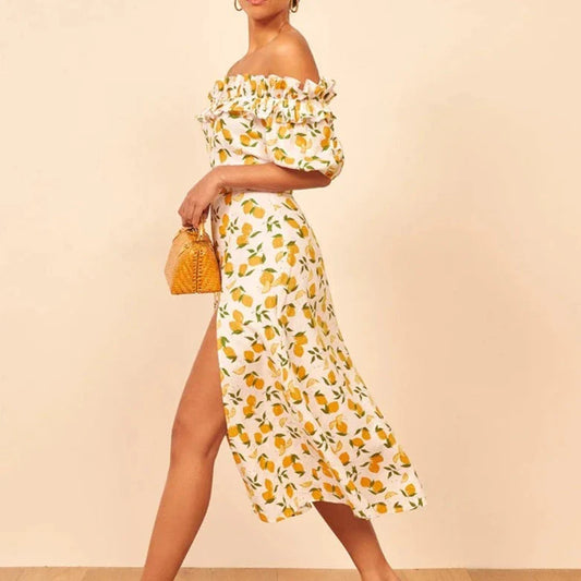 Tiffany Lemon Prints Off the Shoulder Dress