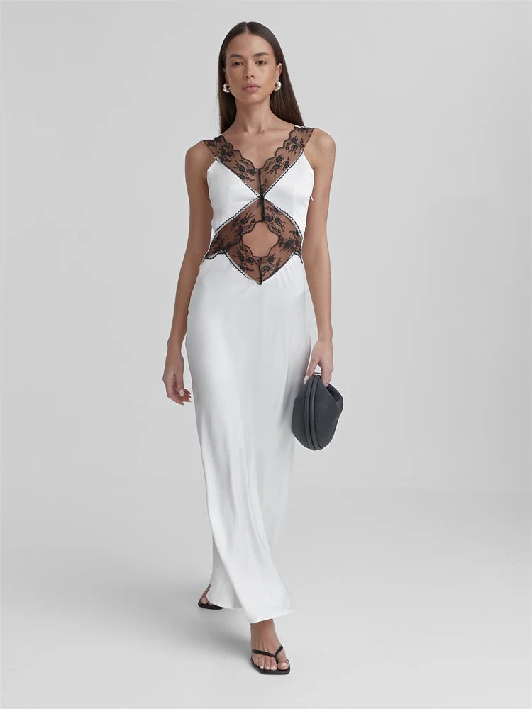 Alanis Lace Trim Satin Maxi Dress