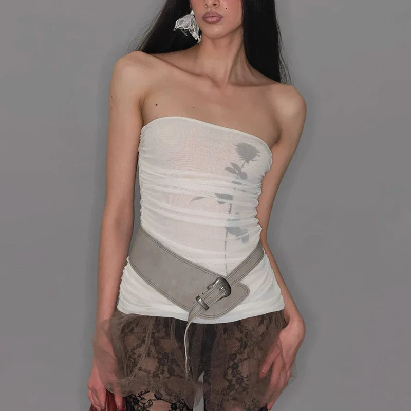 Double Strap Pleated Printed Strapless