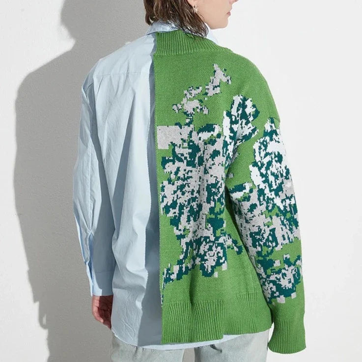 Cassia Patchwork Knit and Shirt Blouse