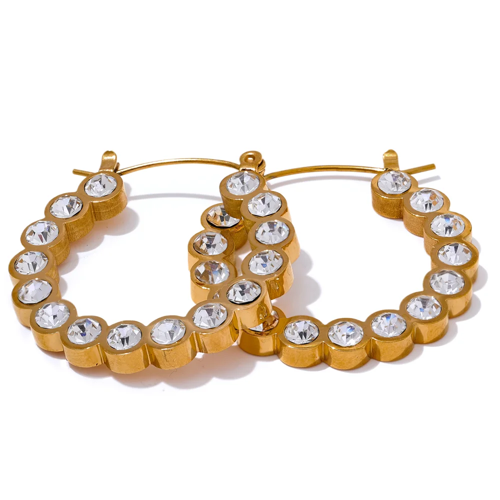 Rhinestone CZ Inlay Hoop Earrings