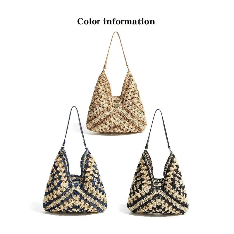 Esperanza Stripe Bohemian Straw Hobo Bags