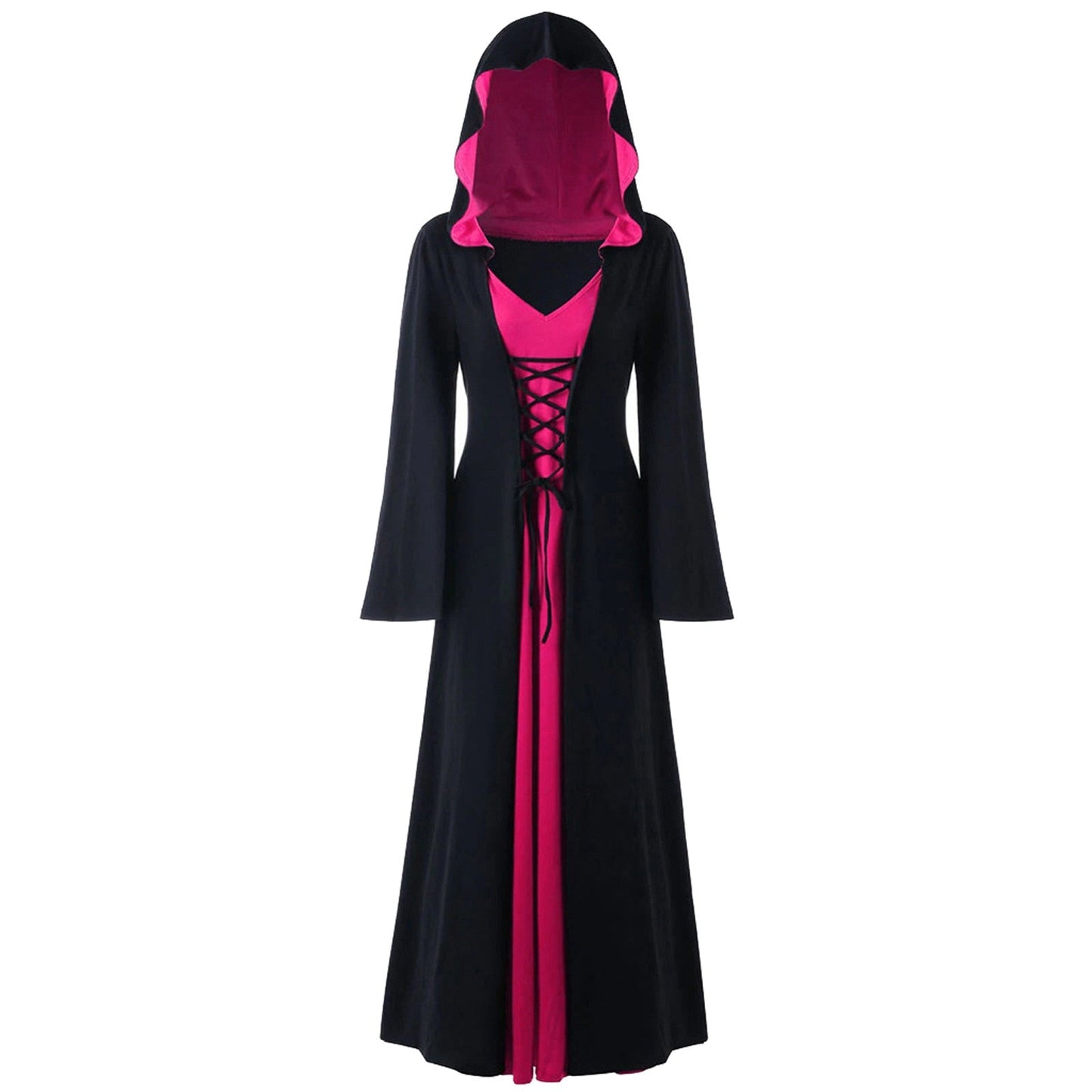 Retro Christmas Costume Plus Size Hooded Lace Up Patchwork Dress