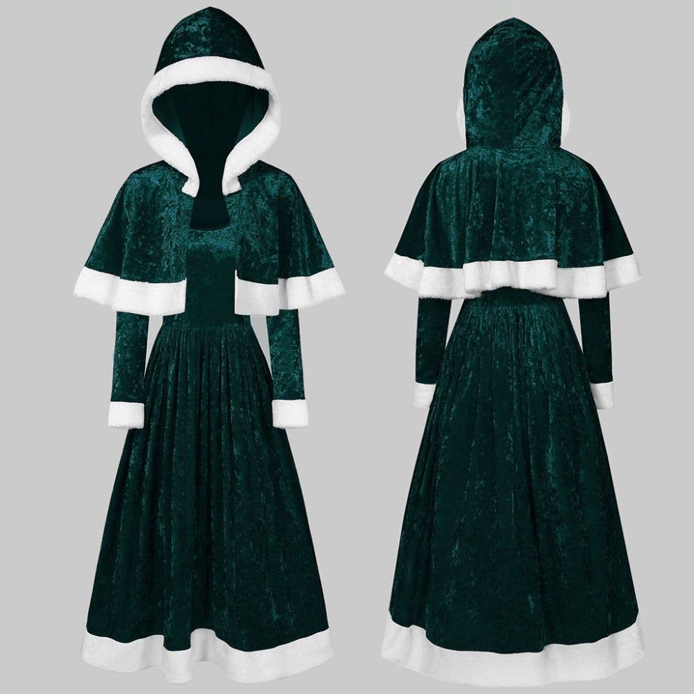 Miss Santa Claus Cosplay Costume Dress Red 2pcs Long-Sleeved A-Line Dress