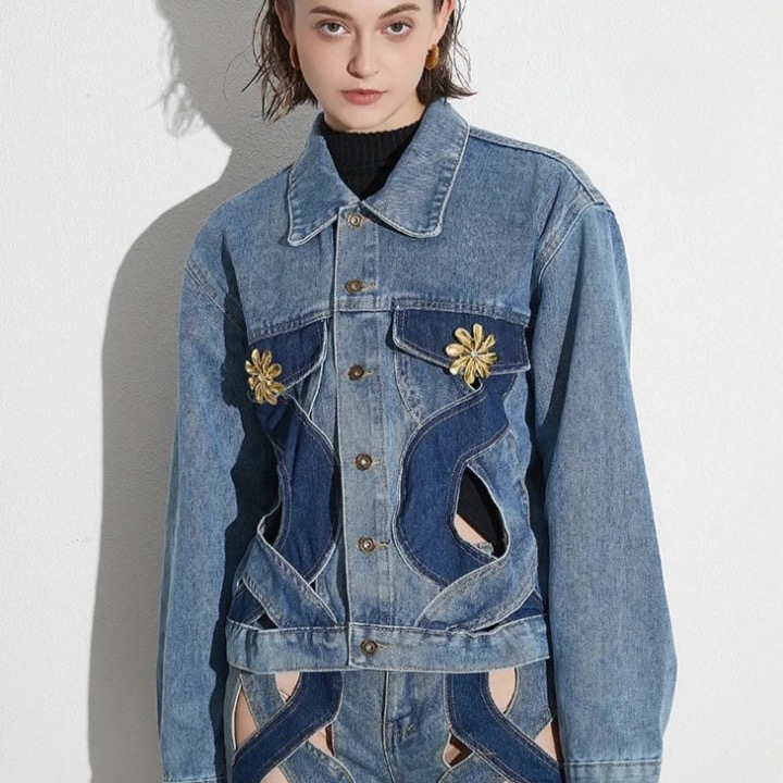 Rumia Wave Cut Out Denim Jacket