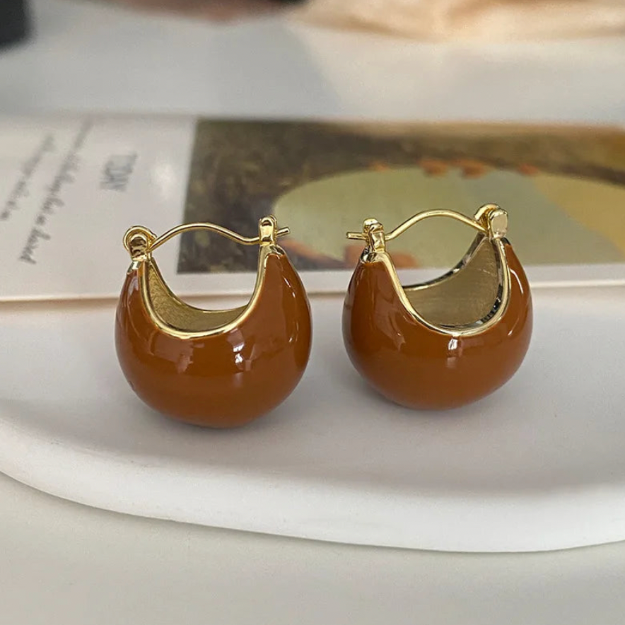 Round Enamel Minimalist Drop Earrings