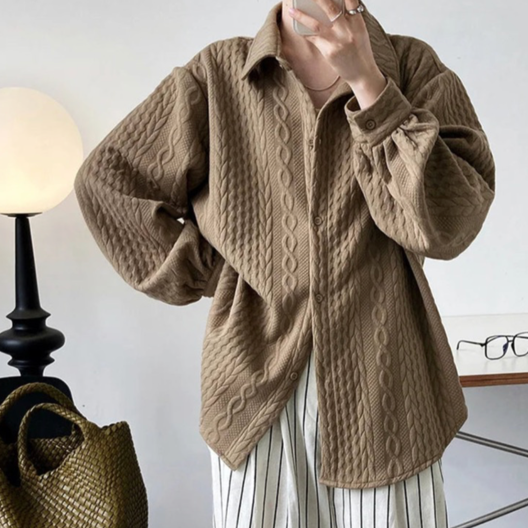 Cable Knit Textured Cotton Shirt Blouse