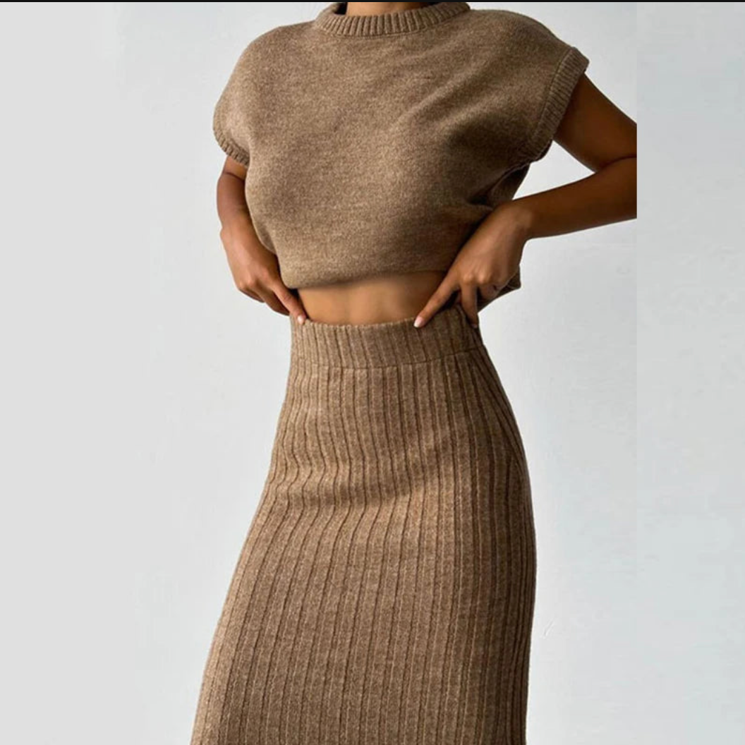 Giona Casual Knit O-neck Top & Bodycon Skirts Set