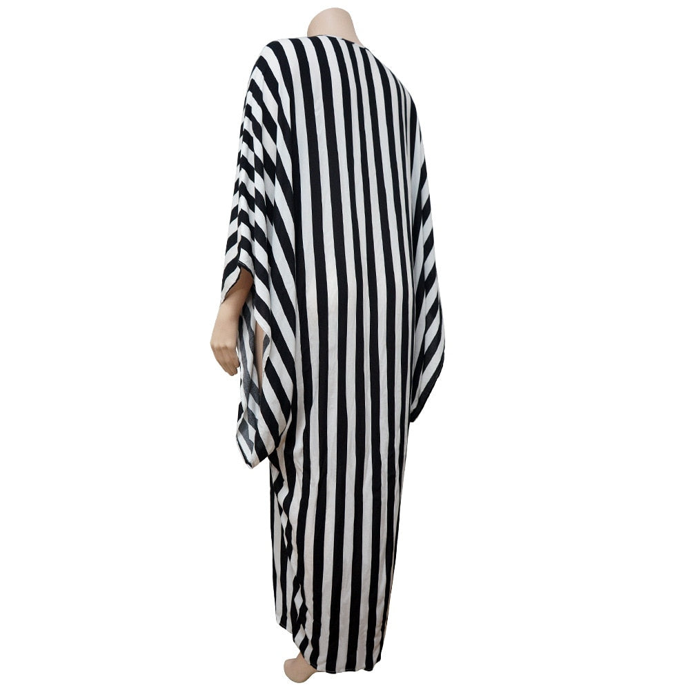 Plus Size Elegant Dresses Striped Print Split Party Fashion Batwing Sleeve