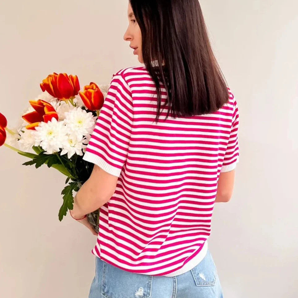 Kara Candy Color Breton Stipe Knit Tops