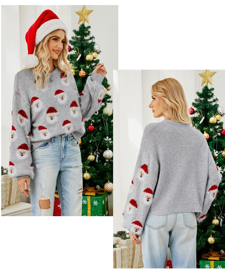 Christmas Knitted Santa Claus Cute Warm Furry Sweater