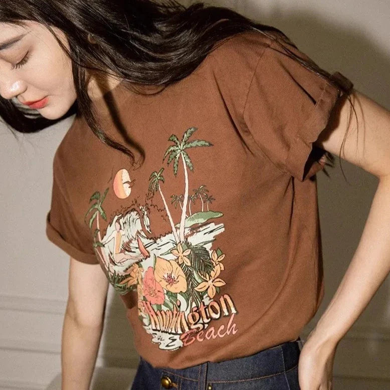 Bohemian Palm Beach Graphic Print T-Shirts
