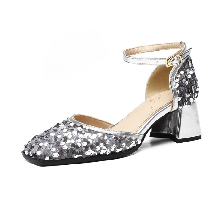Marley Metallic Sequin Ankle Strap Sandals