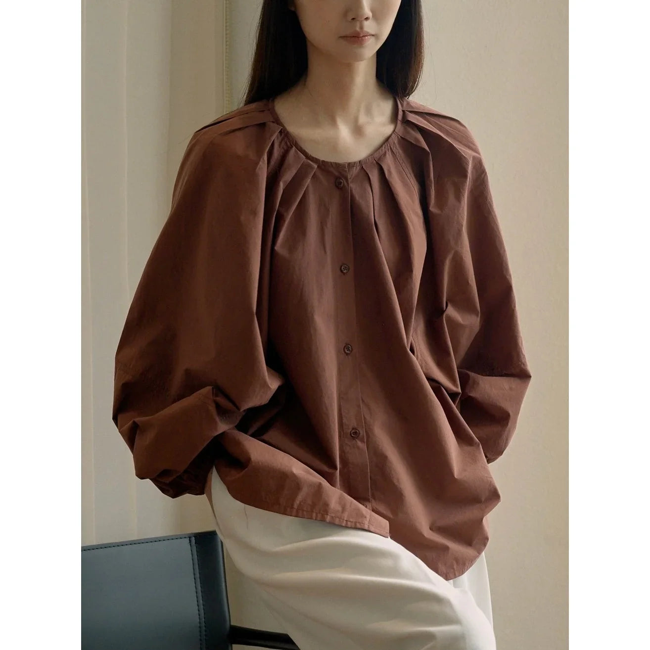 Maia Ruched Romantic Cotton Blouse