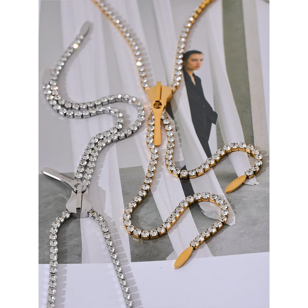 Rhinestone Zipper Pendant Tassel Necklace