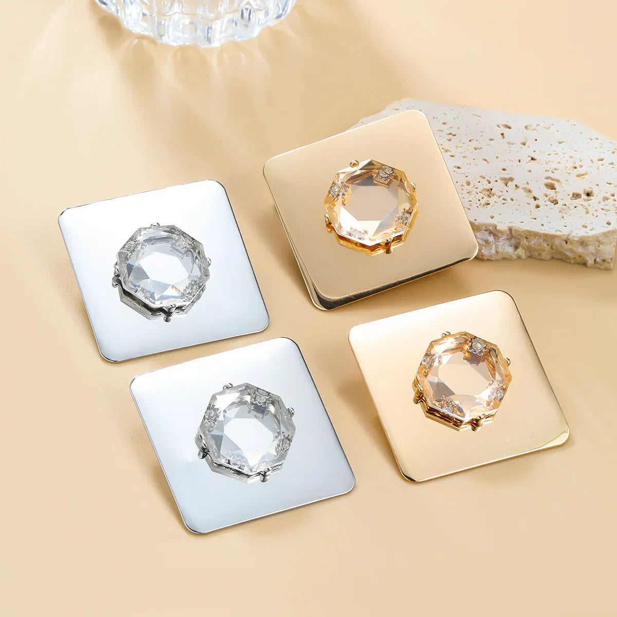 Izara CZ Color Gemstone Square Metal Drop Earrings