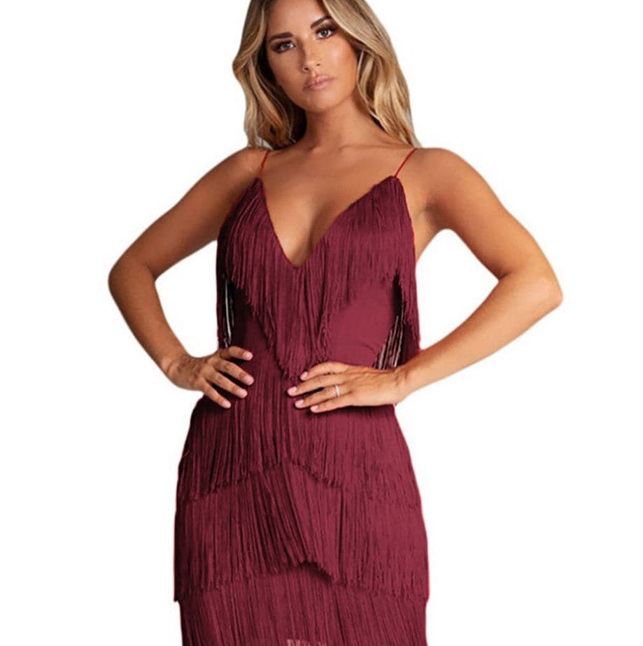 Deep V-Neck Backless Patchwork Bodycon Dress