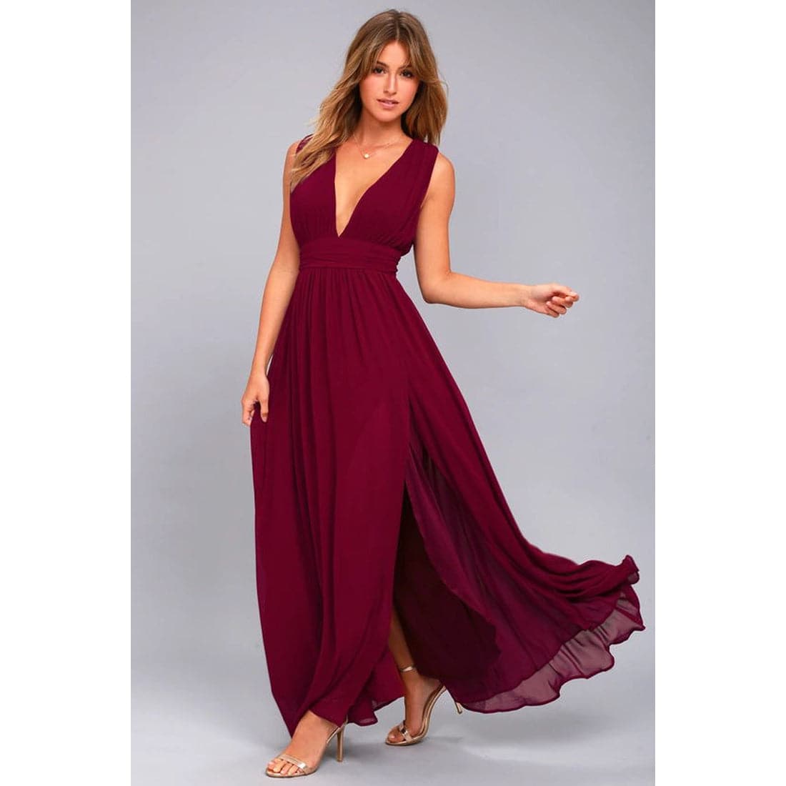 Solid Fall Sleeveless Deep V-Neck Dresses