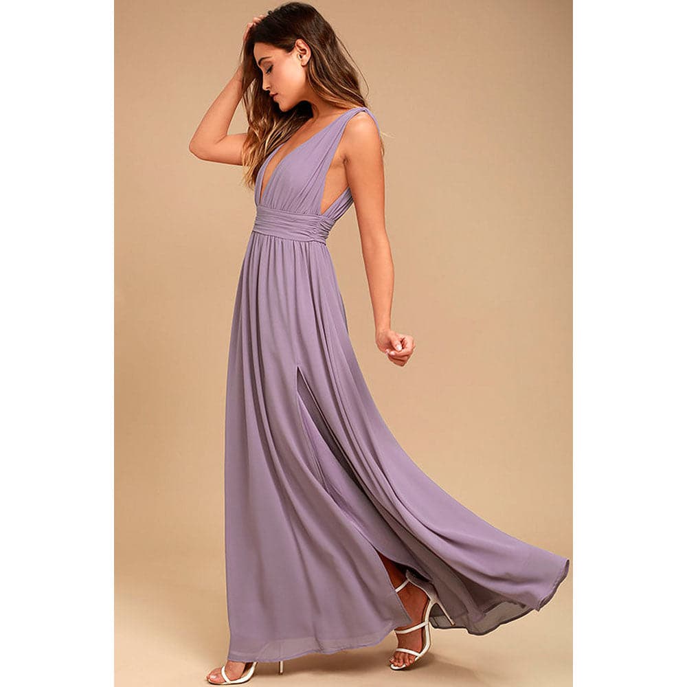 Solid Fall Sleeveless Deep V-Neck Dresses