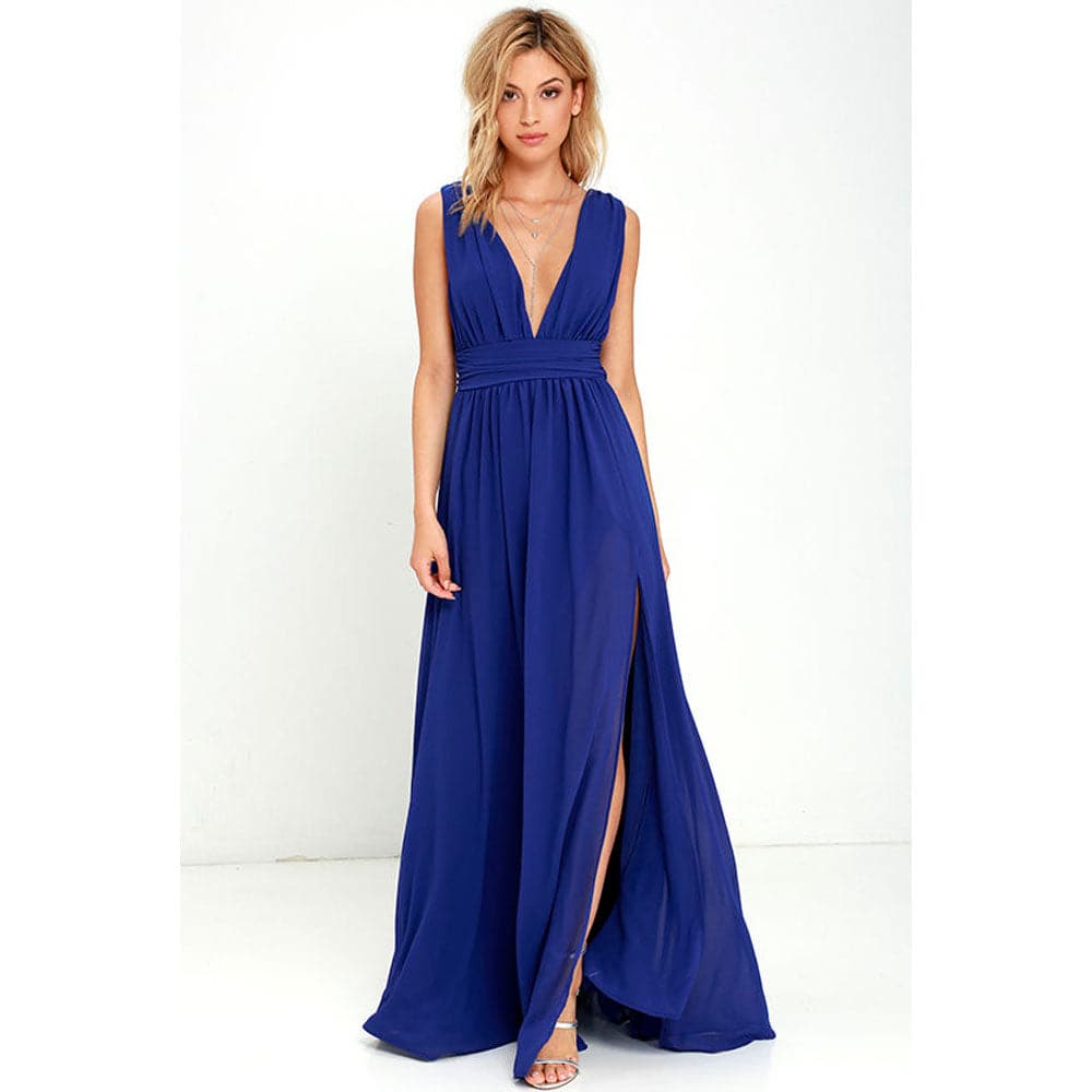Solid Fall Sleeveless Deep V-Neck Dresses
