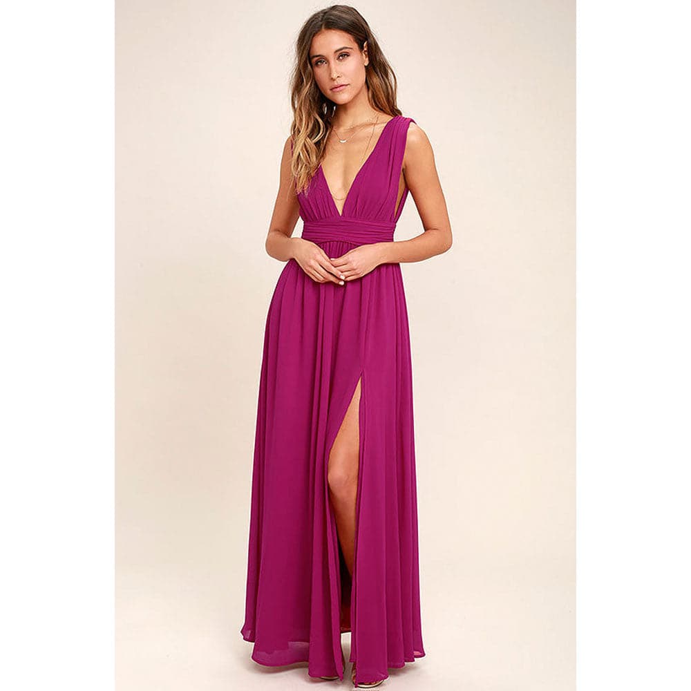 Solid Fall Sleeveless Deep V-Neck Dresses