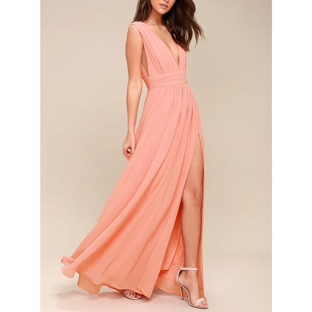 Solid Fall Sleeveless Deep V-Neck Dresses
