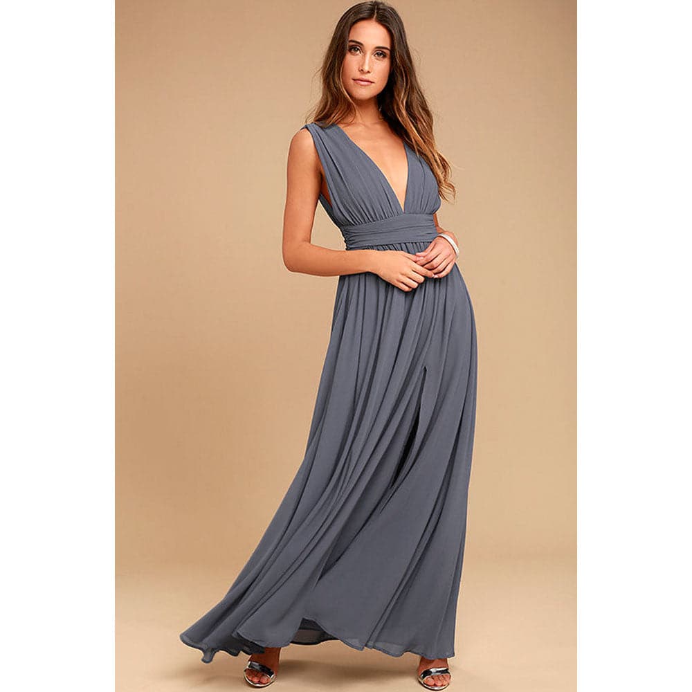 Solid Fall Sleeveless Deep V-Neck Dresses