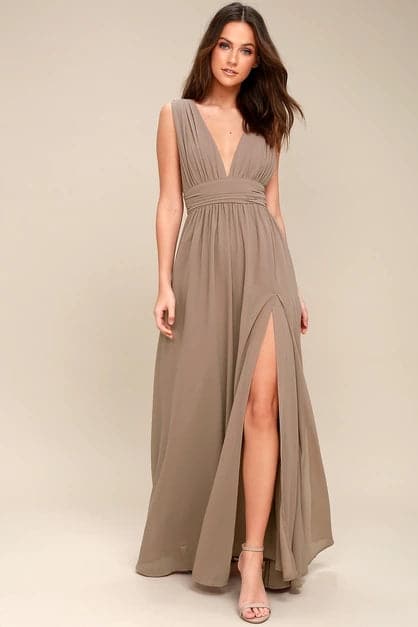 Solid Fall Sleeveless Deep V-Neck Dresses