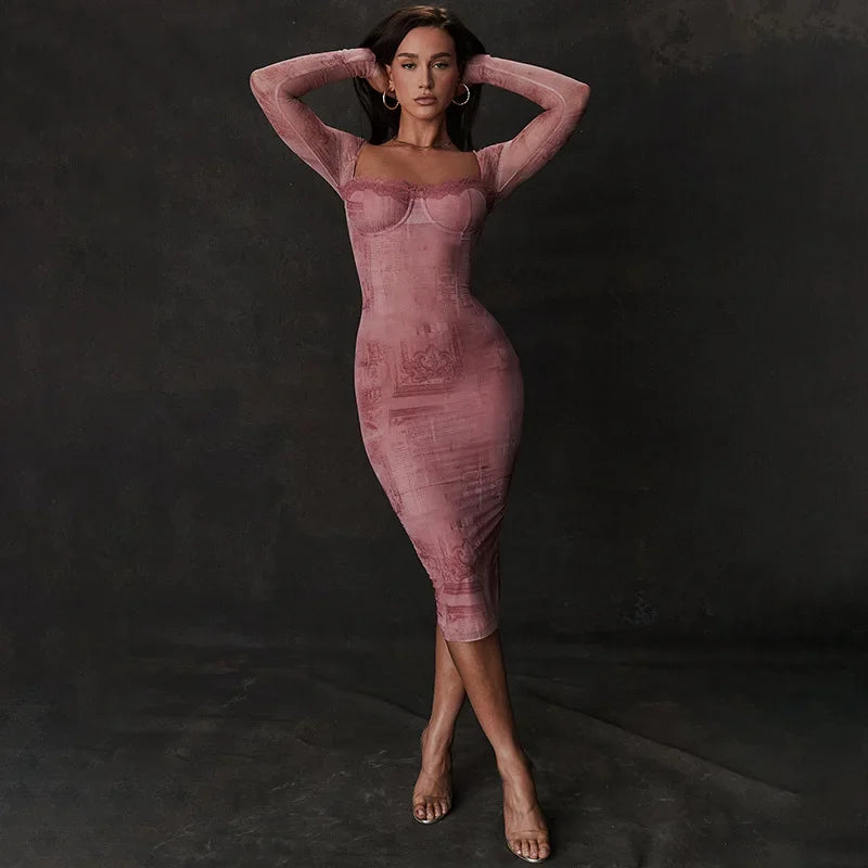 Party Vacation Evening Robes: Women's Slim Long Sleeve Boho Dress