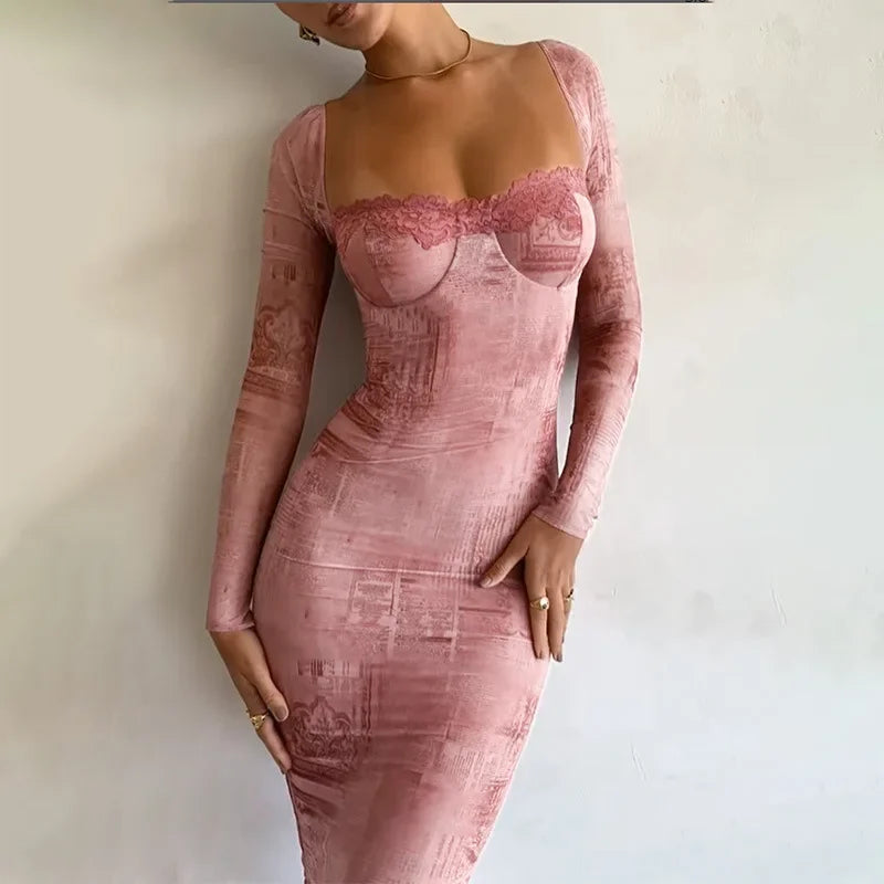 Party Vacation Evening Robes: Women's Slim Long Sleeve Boho Dress